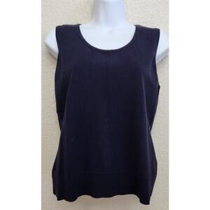 Peter Nygard Blue Round Neck Sleeveless Sweater Top Large Lightweight Ribbed Hem